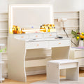 Vanity Table & Chair Set with LED Mirror | Charging Station + 4 Drawers (Dimmable) - WHITE