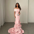 Mila Off-Shoulder Mermaid Prom Dress | 3D Flower Floor-Length Evening Gown (Custom) - Pink，6