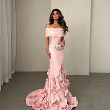 Mila Off-Shoulder Mermaid Prom Dress | 3D Flower Floor-Length Evening Gown (Custom) - Pink，6