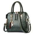 Croc-Embossed PU Leather Handbag with Tassel (Top Handle + Shoulder) - Green / 24x14x23cm