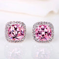 Vintage Double Stud Earrings | Yellow & Pink Stone Silver-Tone Wedding Jewelry - Silver Pink