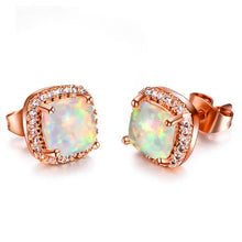 Vintage Double Stud Earrings | Yellow & Pink Stone Silver-Tone Wedding Jewelry - Rose White Opal