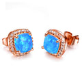 Vintage Double Stud Earrings | Yellow & Pink Stone Silver-Tone Wedding Jewelry - Rose Blue Opal