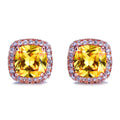 Vintage Double Stud Earrings | Yellow & Pink Stone Silver-Tone Wedding Jewelry - Yellow