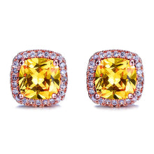 Vintage Double Stud Earrings | Yellow & Pink Stone Silver-Tone Wedding Jewelry - Yellow