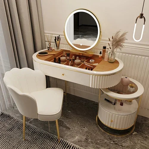 Luxury Nordic Dressing Table Set | Mirror + Storage Drawers (Salon Look) - 100 cm-9