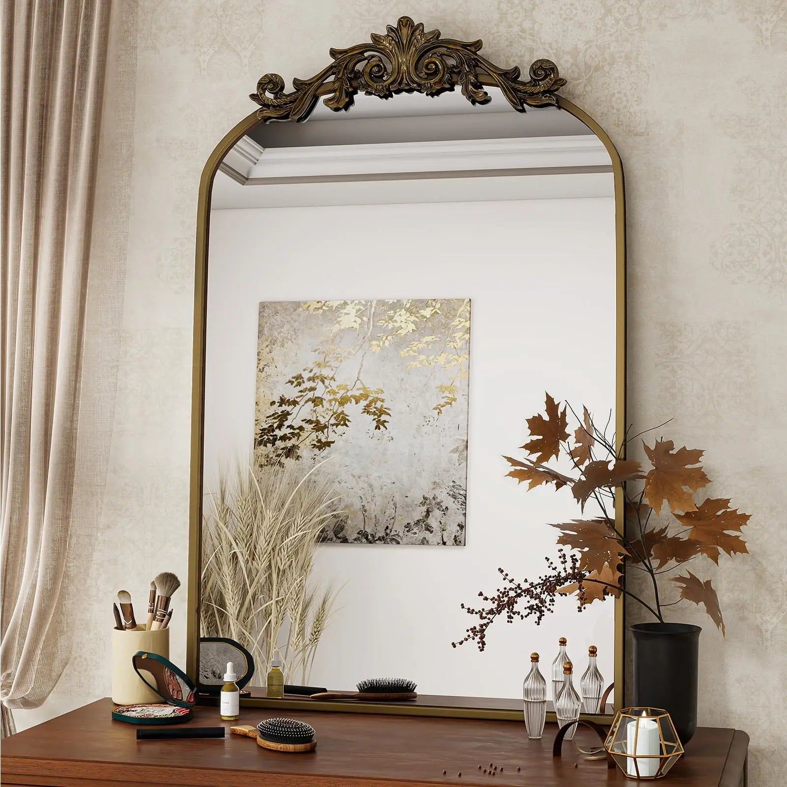 BEAUTYPEAK Vintage Arch Wall Mirror | Decorative Bathroom & Vanity Mirror - 24x36 inch-Bronze