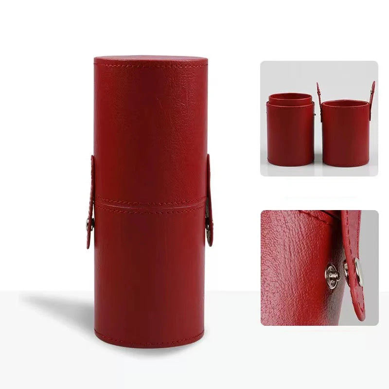 PU Leather Makeup Brush Holder Bag | Dust-Proof Waterproof Travel Brush Bucket - red