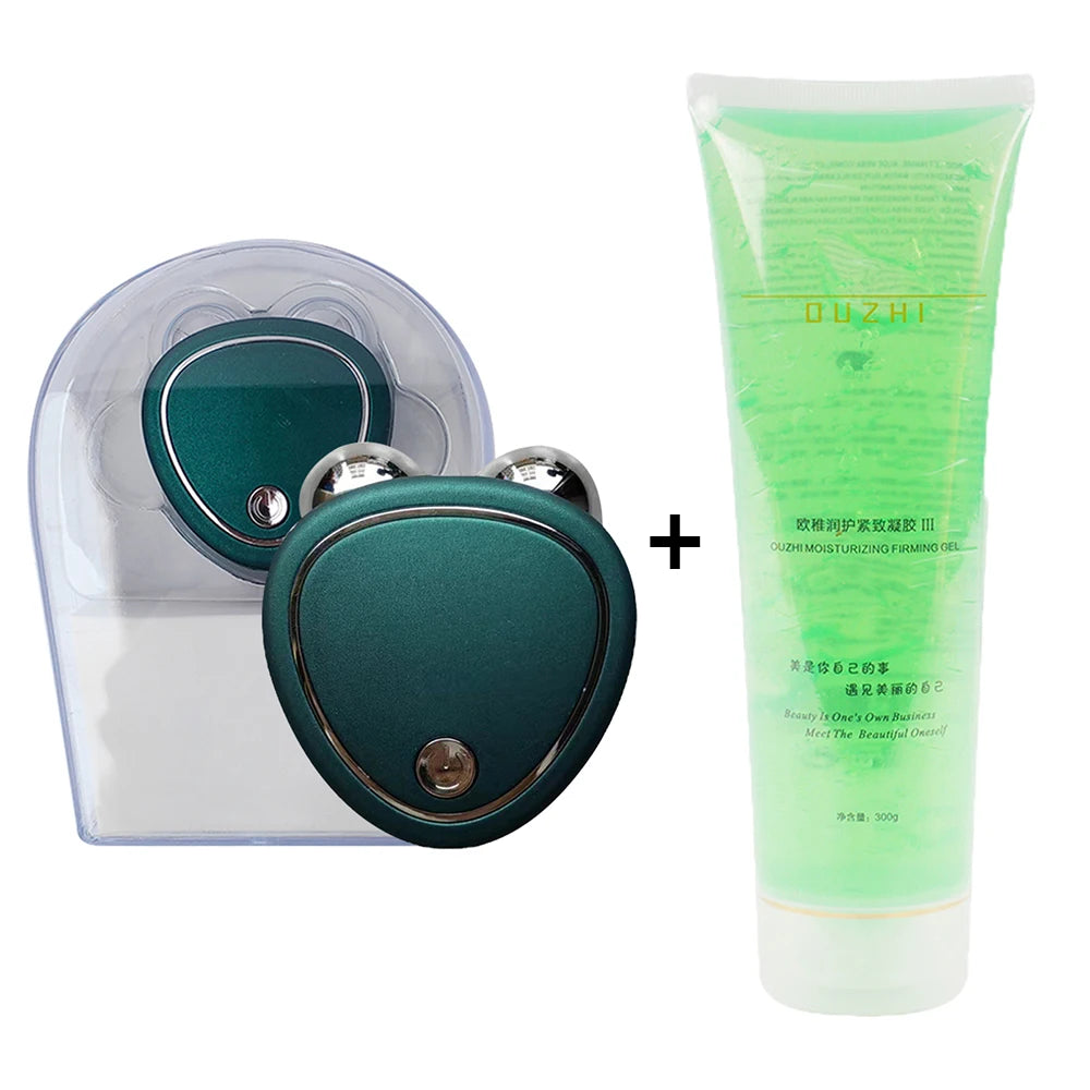 Microcurrent EMS Facial Massager | Rechargeable Face Lifting Roller - Green and Cold Gell
