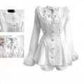 Japanese Gothic Lolita Dress Set | Bow Lace Ruffles Harajuku Y2K Mini Dress - 318 white，L