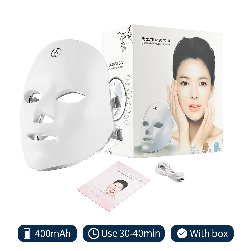 Rechargeable 7‑Color LED Skincare Face Mask (At‑Home Use)
