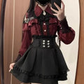 Japanese Gothic Lolita Dress Set | Bow Lace Ruffles Harajuku Y2K Mini Dress - 345 Red Set，M