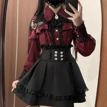 Japanese Gothic Lolita Dress Set | Bow Lace Ruffles Harajuku Y2K Mini Dress - 345 Red Set，M