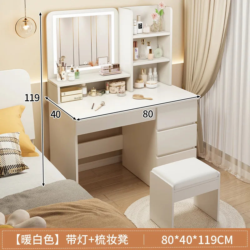 Compact Makeup Table & Chair Set | Bedroom Vanity with Storage (Small Space) - 1 21