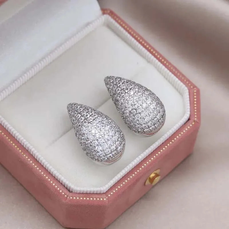 Zircon Water Drop Stud Earrings | Gold-Tone Statement Wedding & Party Jewelry - Silver-01