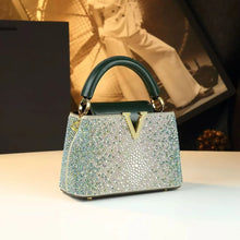 Rhinestone Bucket Crossbody Bag | Sparkly Small Going-Out Handbag - green