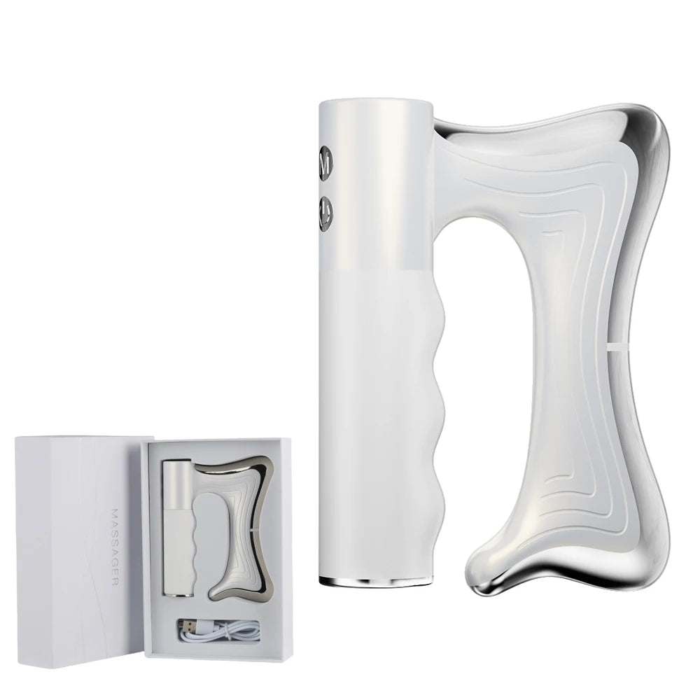 Heated Vibration Massage Tool with LCD | Warm Body Massage Comb-Style Device - White