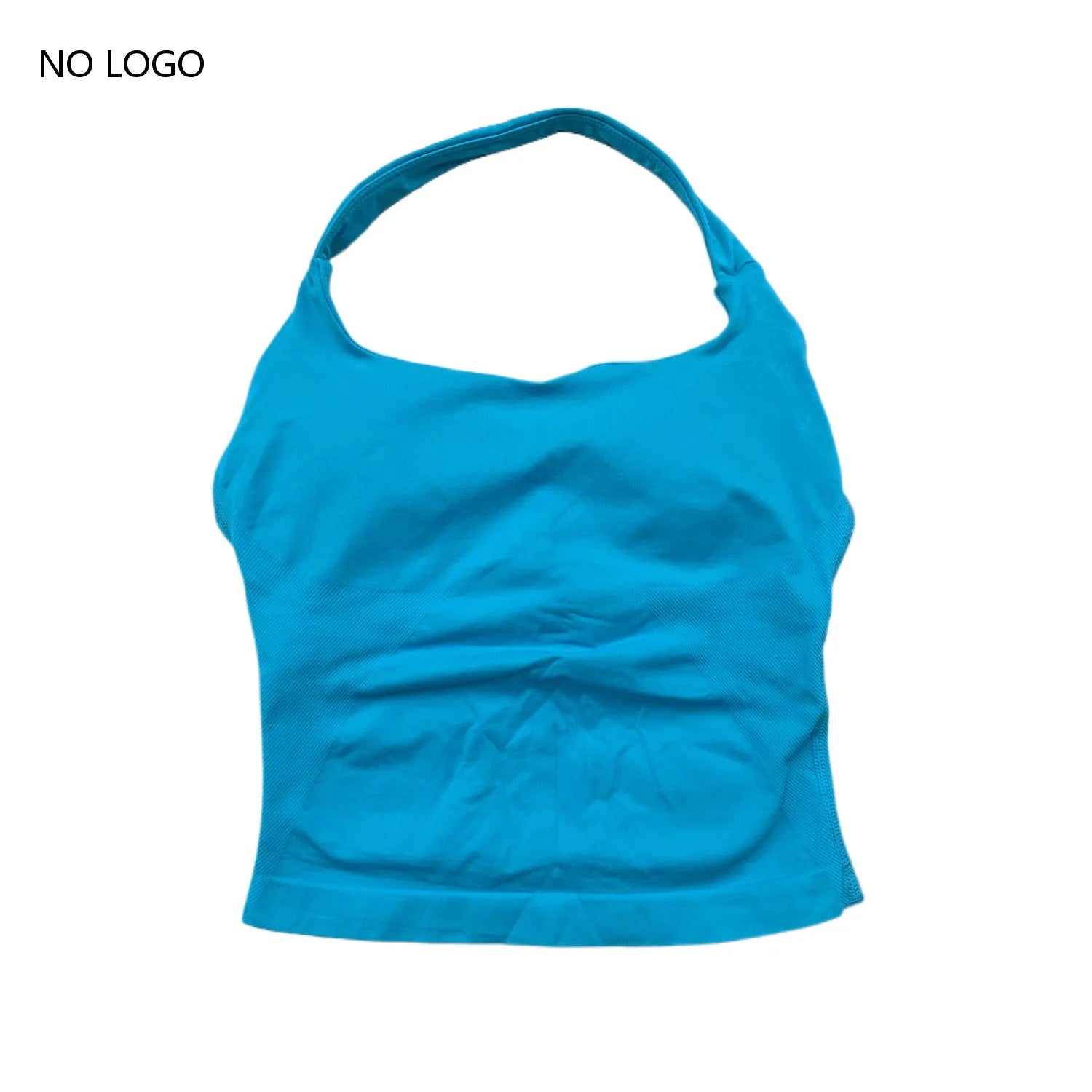 Halter Backless Sports Bra | Impact Workout Bra & Yoga Tank-Style Top - Blue Peafowl，XS