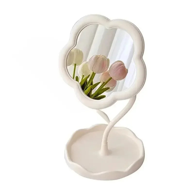 Floral Desktop Vanity Mirror | Trendy Round Table Mirror for Bedroom & Dorm - 1pc-white