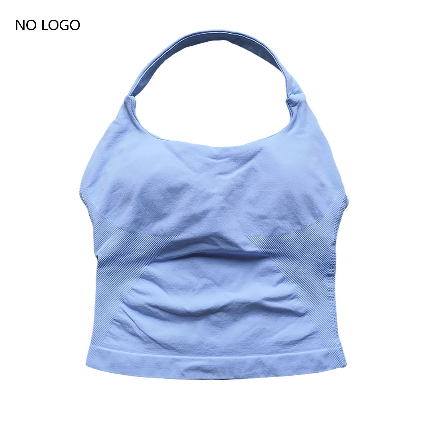Halter Backless Sports Bra | Impact Workout Bra & Yoga Tank-Style Top - Ice Blue，XS