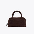 Suede-Style Bowling Bag (Boston Tote) – Compact Everyday Satchel - Chocolate