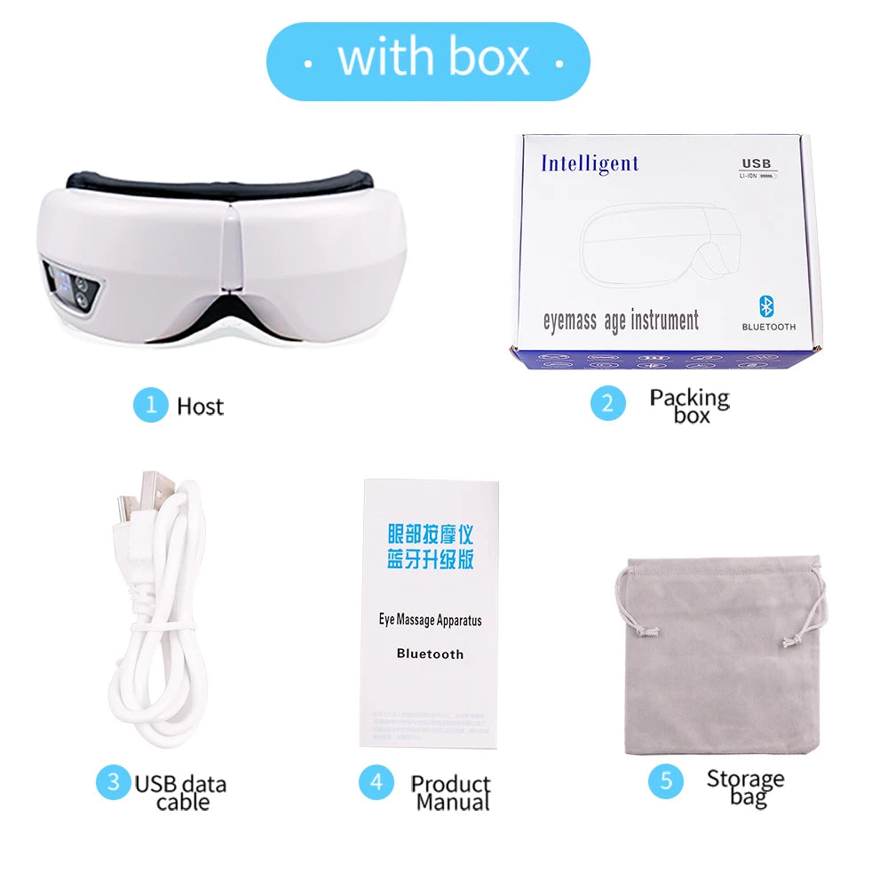 Air‑Compression Eye Massager Mask with Bluetooth Music - With Box