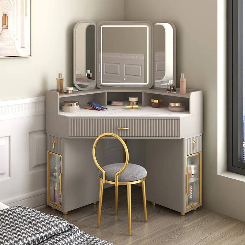 Corner Solid Wood Dressing Table | Triangle Vanity with Storage Combination - 0.9m G
