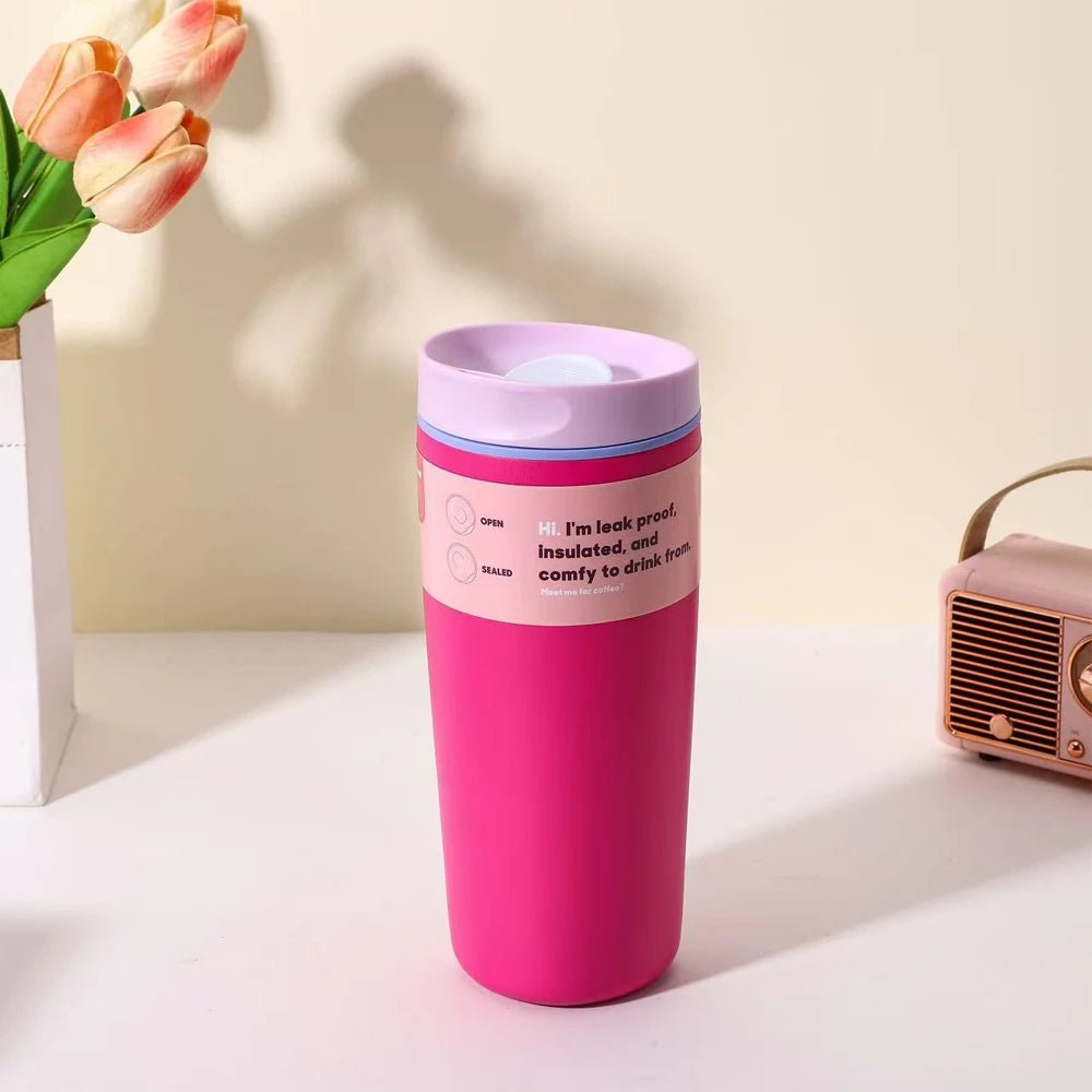 20oz Insulated Stainless Steel Mug | Spill-Proof Lid Travel Coffee Tumbler (Hot/Cold) - Rose 600ml，One Size