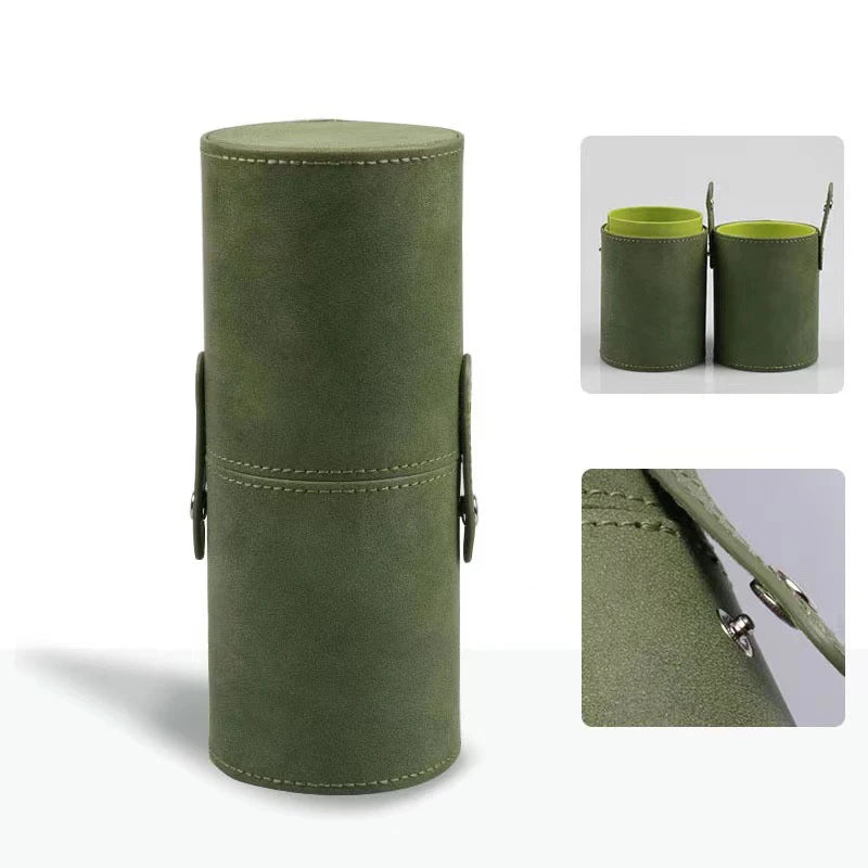 PU Leather Makeup Brush Holder Bag | Dust-Proof Waterproof Travel Brush Bucket - Light green