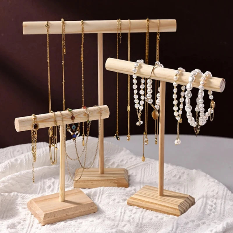 Solid Wood Jewelry Display Stand | Bracelet & Necklace Organizer with Base - 3PCS