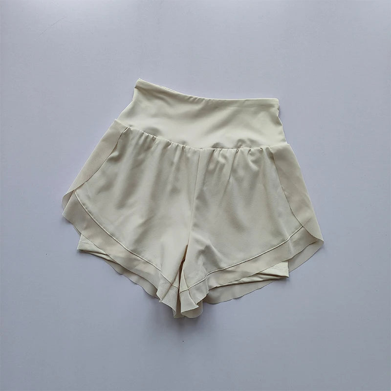 High-Waisted Quick-Dry Sports Shorts | Mesh Double-Layer Gym Running & Yoga Shorts - Beige，S