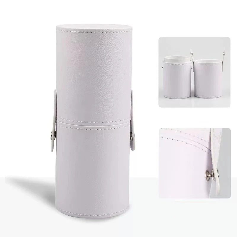 PU Leather Makeup Brush Holder Bag | Dust-Proof Waterproof Travel Brush Bucket - white