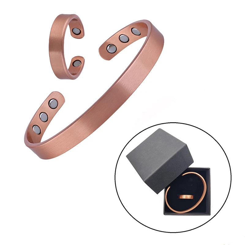 Pure Copper Jewelry Set | Bracelet, Cuff & Rings (Minimal Unisex Set) - CB7117S-07