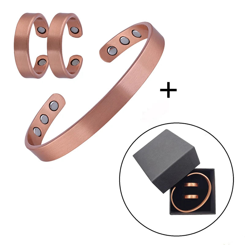 Pure Copper Jewelry Set | Bracelet, Cuff & Rings (Minimal Unisex Set) - CB7117S-09