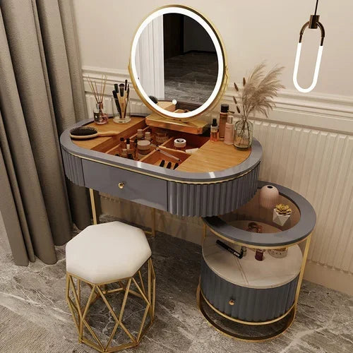 Luxury Nordic Dressing Table Set | Mirror + Storage Drawers (Salon Look) - 80 cm-5