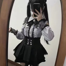 Japanese Gothic Lolita Dress Set | Bow Lace Ruffles Harajuku Y2K Mini Dress - 345 Blue Set，S