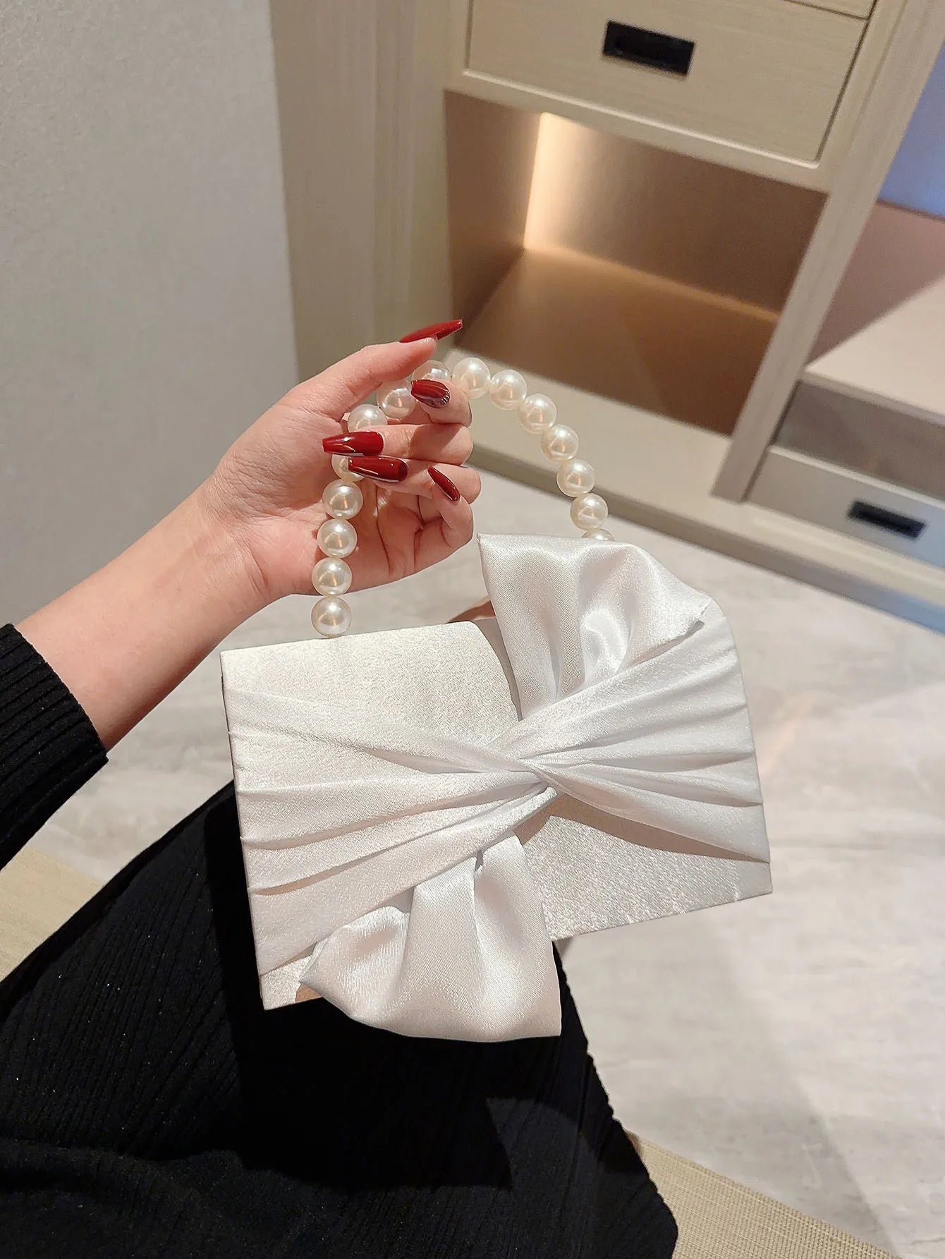 Pearl Handle Flower Evening Bag | Wedding, Prom & Party Handbag - WHITE，S