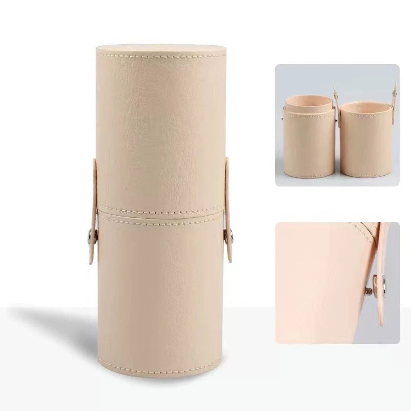 PU Leather Makeup Brush Holder Bag | Dust-Proof Waterproof Travel Brush Bucket - apricot