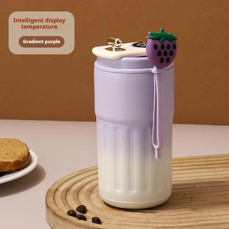 Smart Thermos Bottle with LED Temperature Display | Stainless Steel Hot/Cold Travel Mug - Gradient Purple，450ML