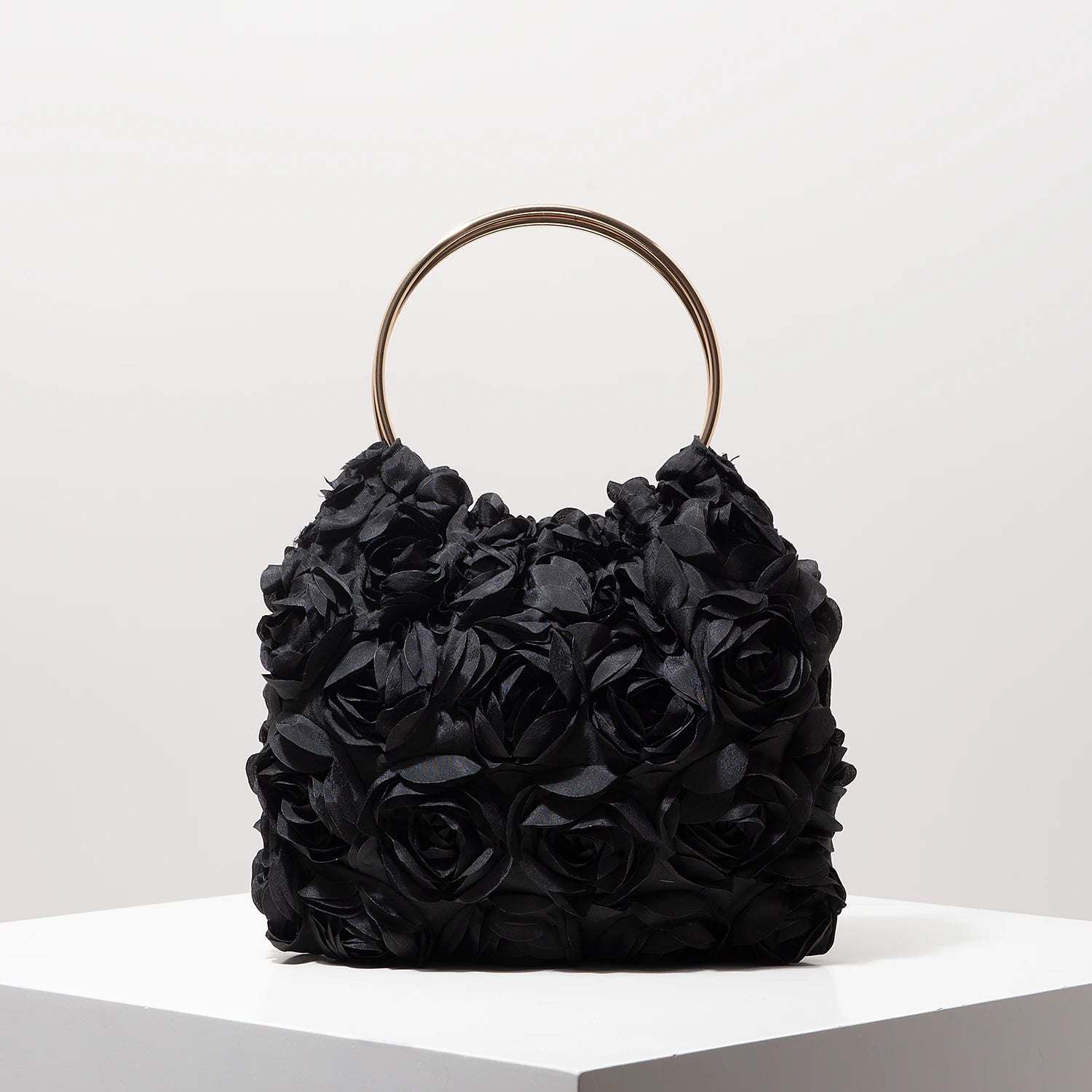 Rose Floral Tote Bag | Elegant Party & Wedding Guest Handbag - black