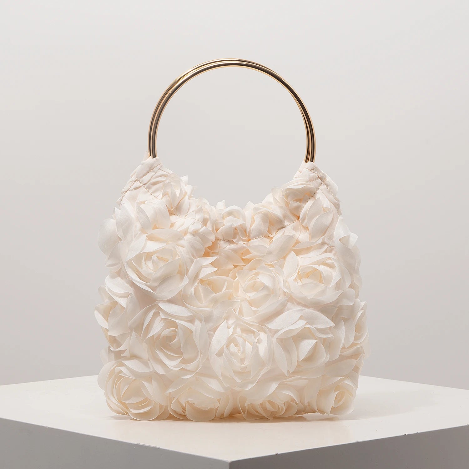 Rose Floral Tote Bag | Elegant Party & Wedding Guest Handbag - Beige