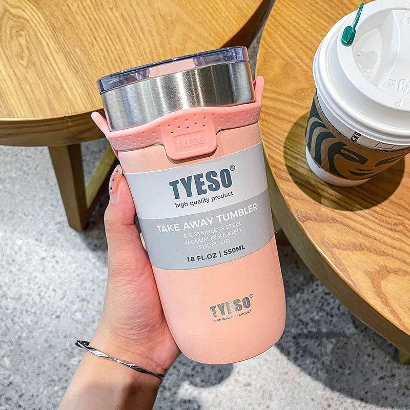 Insulated Tumbler with Straw | 550–710ml Stainless Steel Car & Office Travel Cup - Pink，550ML