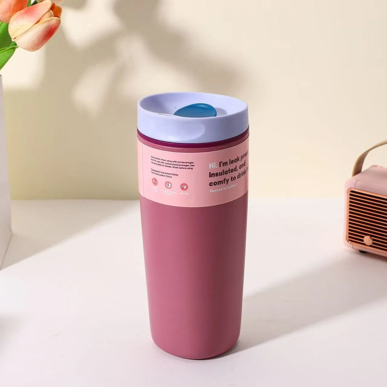 20oz Insulated Stainless Steel Mug | Spill-Proof Lid Travel Coffee Tumbler (Hot/Cold) - Coffee brown  600ml，One Size