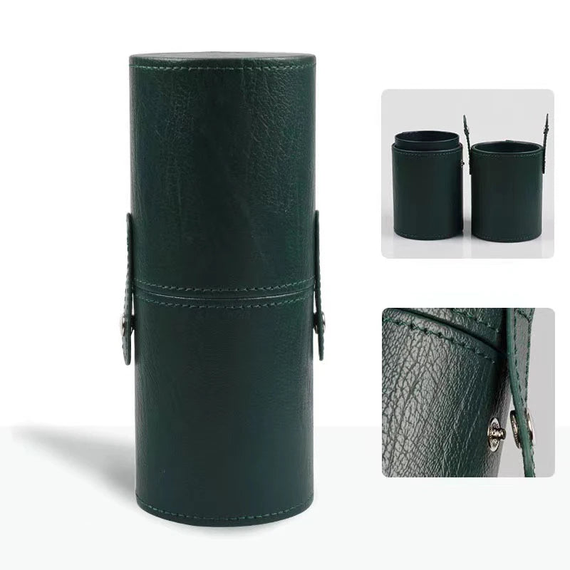 PU Leather Makeup Brush Holder Bag | Dust-Proof Waterproof Travel Brush Bucket - Dark green