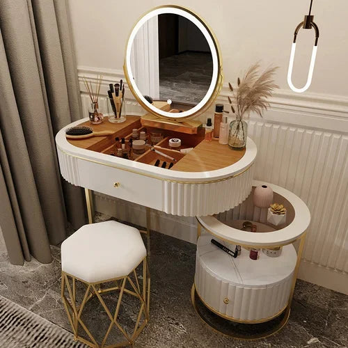 Luxury Nordic Dressing Table Set | Mirror + Storage Drawers (Salon Look) - 80 cm-7