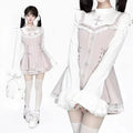 Japanese Gothic Lolita Dress Set | Bow Lace Ruffles Harajuku Y2K Mini Dress - 318 pink，XS