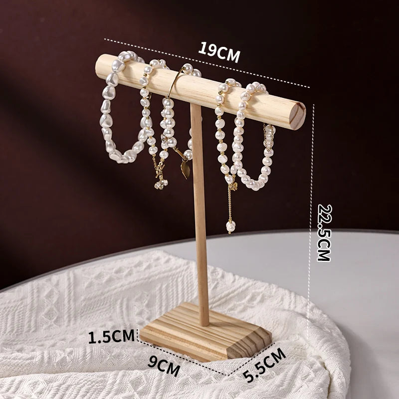 Solid Wood Jewelry Display Stand | Bracelet & Necklace Organizer with Base - M