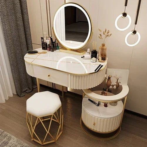 Luxury Nordic Dressing Table Set | Mirror + Storage Drawers (Salon Look) - 80 cm