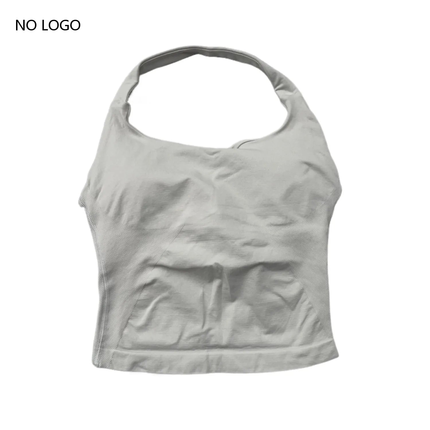 Halter Backless Sports Bra | Impact Workout Bra & Yoga Tank-Style Top - Light Grey，XS