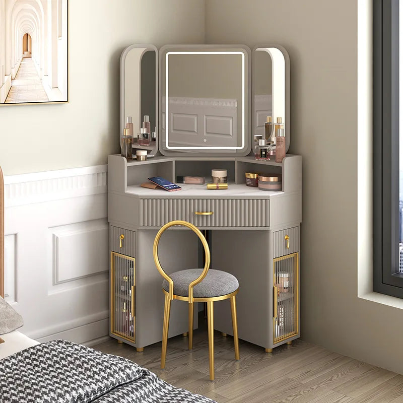 Corner Solid Wood Dressing Table | Triangle Vanity with Storage Combination - 0.7m G